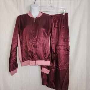 Vintage Victoria's Secret Maroon And Pink Silky Track Suite Ankle Length Sz S